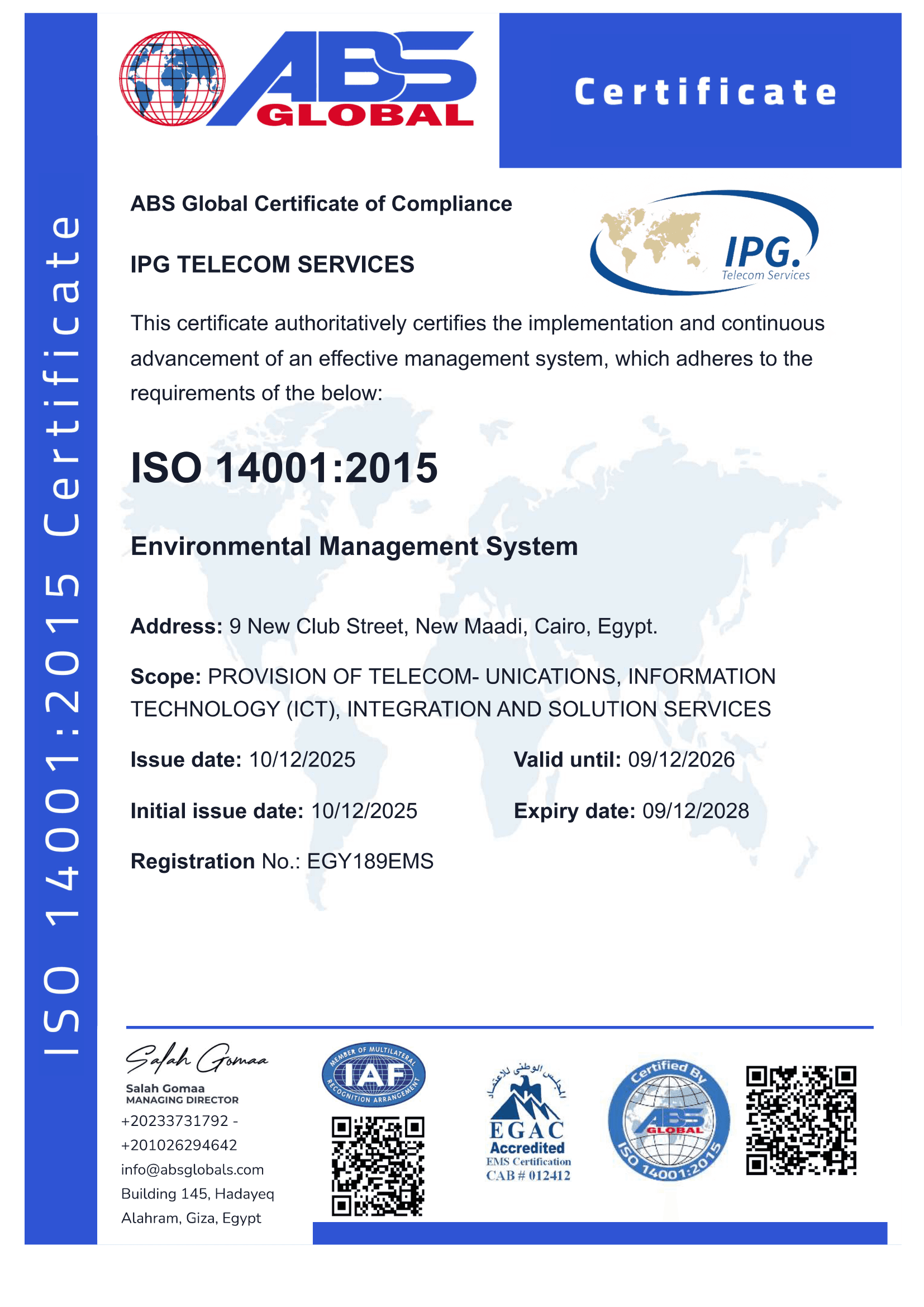 ISO 14001:2015 certificate