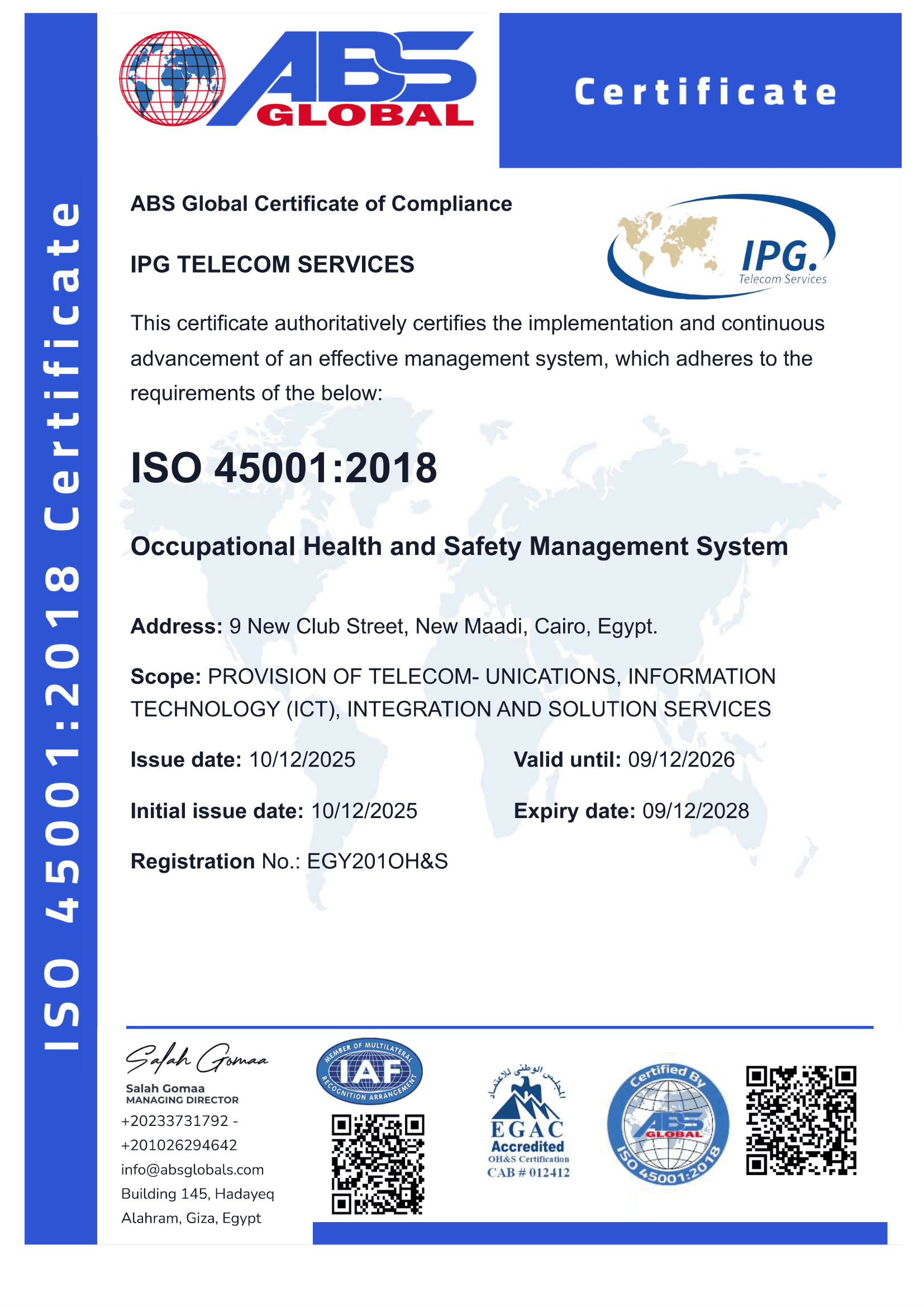 ISO 45001:2018 certificate