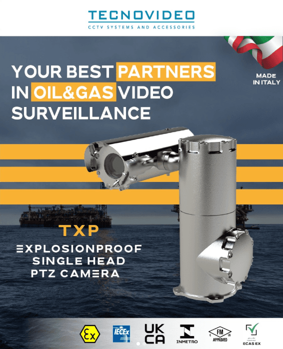Tecnovideo TXP explosion-proof PTZ camera for oil and gas surveillance