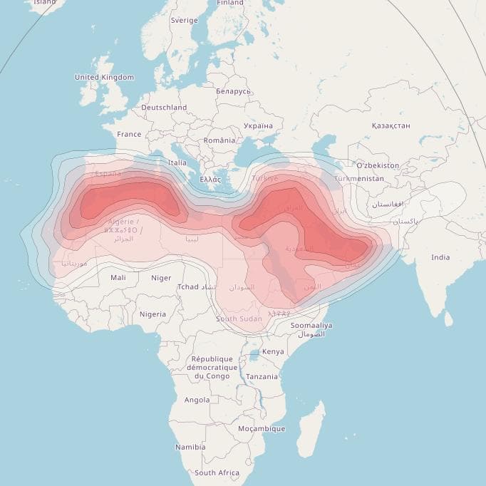 Ku-band coverage footprint at 25°E over the Middle East, North Africa, and Europe