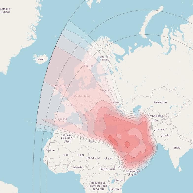 Ku-band coverage footprint at 57°E over the Middle East and Central Asia